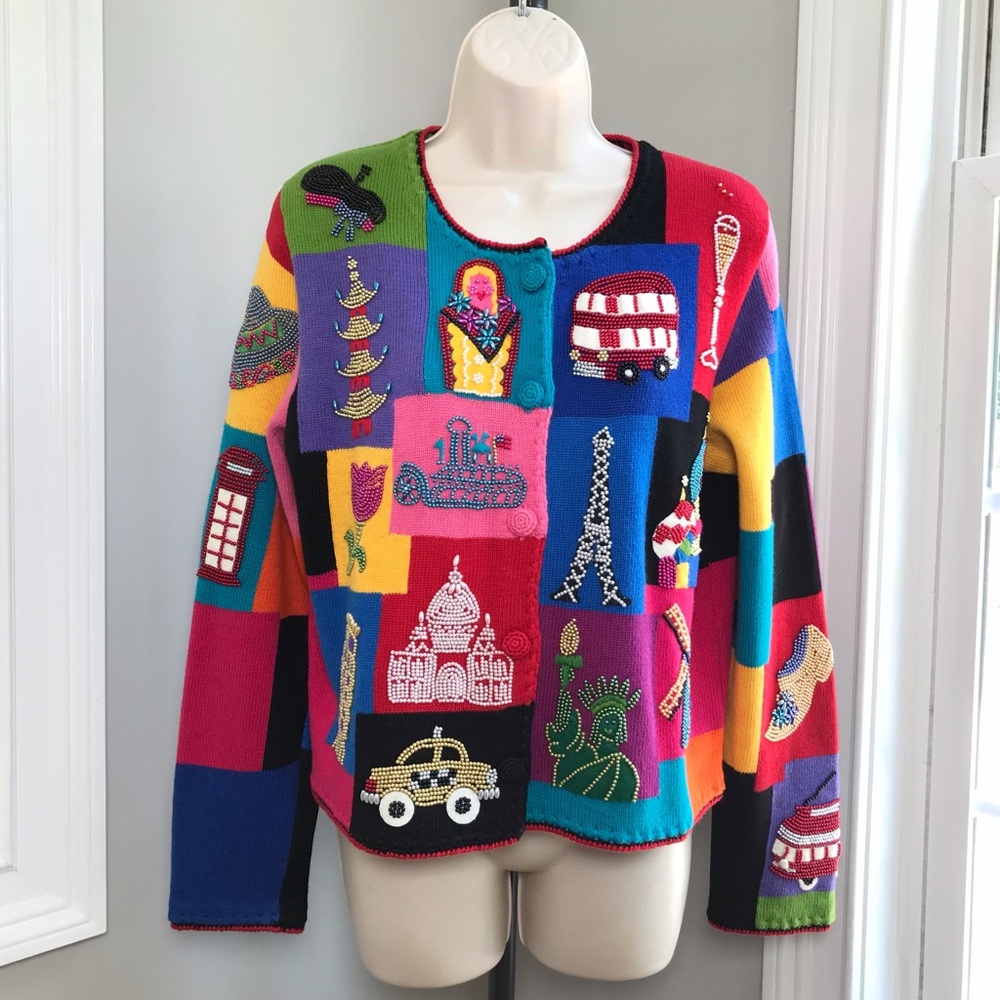 Vintage Michael Simon Iconic Places Cardigan Sweater ~ Women’s Medium